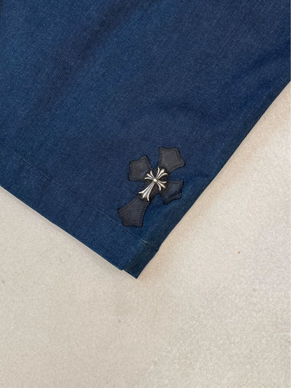 Chrome Hearts cross-embellished leather denim pencil skirt