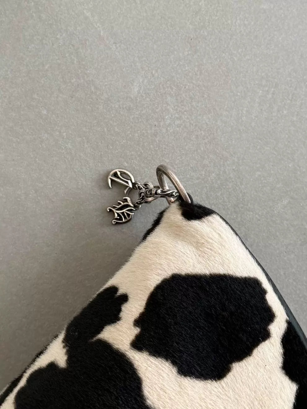 Chrome Hearts BS Scout Flower Silver Applied Leather "CH" Charm Cow and Horse Hair Handbag Travel Bag
