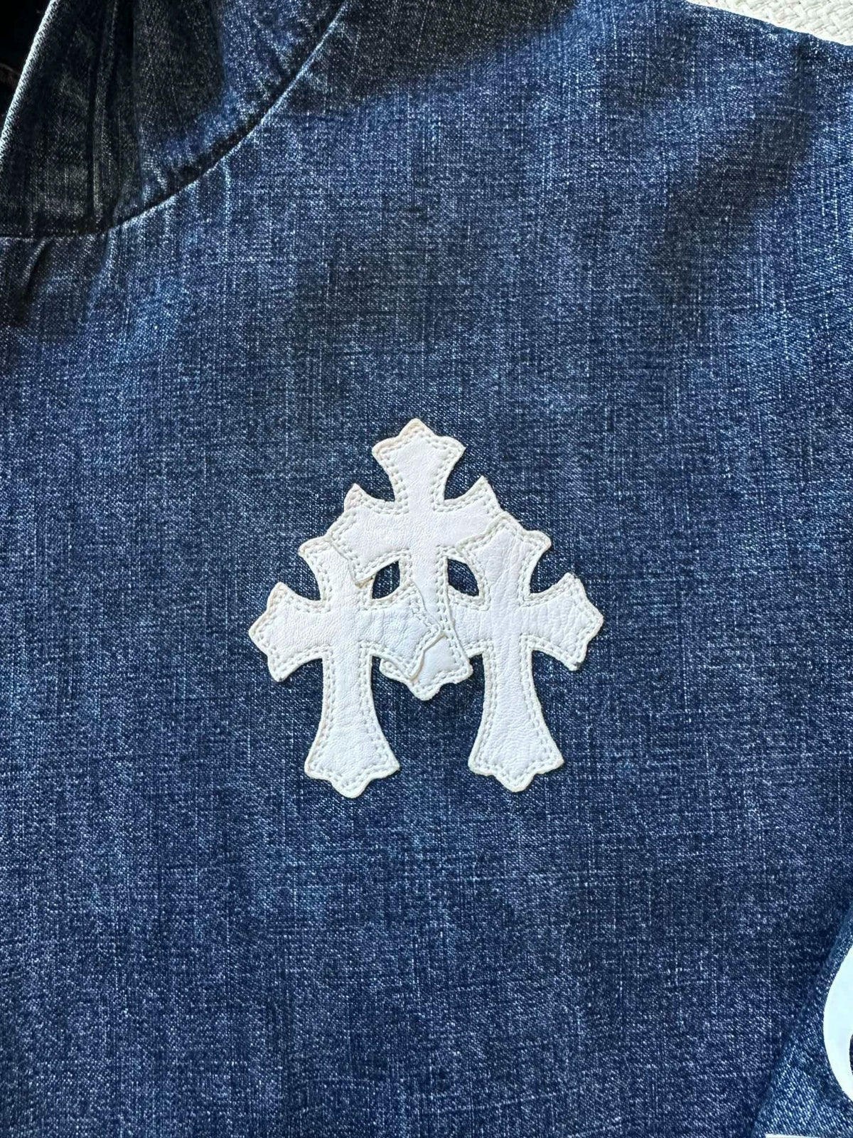 Chrome Hearts blue denim half-zip hoodie jacket