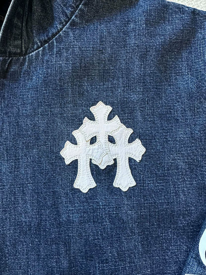 Chrome Hearts blue denim half-zip hoodie jacket
