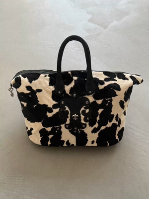 Chrome Hearts BS Scout Flower Silver Applied Leather "CH" Charm Cow and Horse Hair Handbag Travel Bag