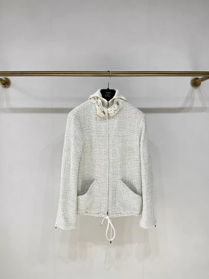 Chanel 25C white Floral Zip-Up Jacket