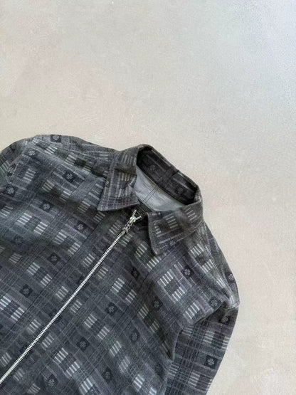 Chrome Hearts checkered all-over cross print, Fleur flame patchwork suede Jacket