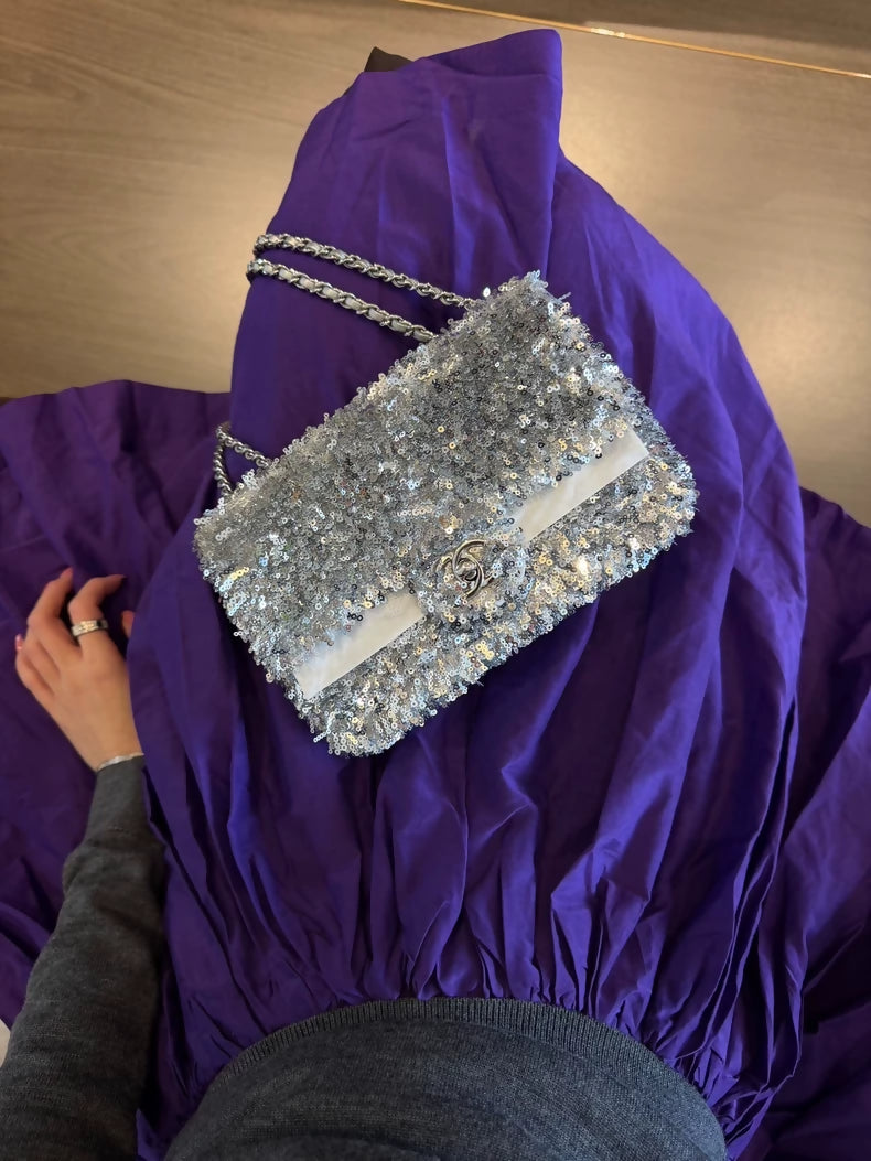 Chanel Spring/Summer 2025 mini CF bag in silver sequins