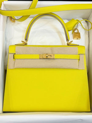 Hermès Kelly 25 Jaune Citron / Lemon Yellow Epsom / Swift Leather with Gold Hardware