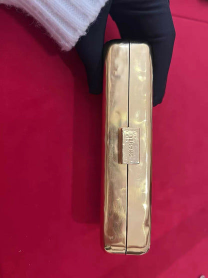 Chanel Hammered Gold Metal Bullion Bar Minaudière Clutch Gold Hardware