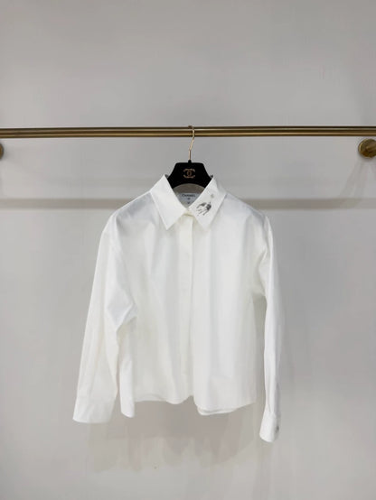 Chanel 25S sequined bird double C white shirt