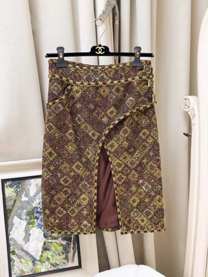 Chanel 2011 red and gold tweed skirt