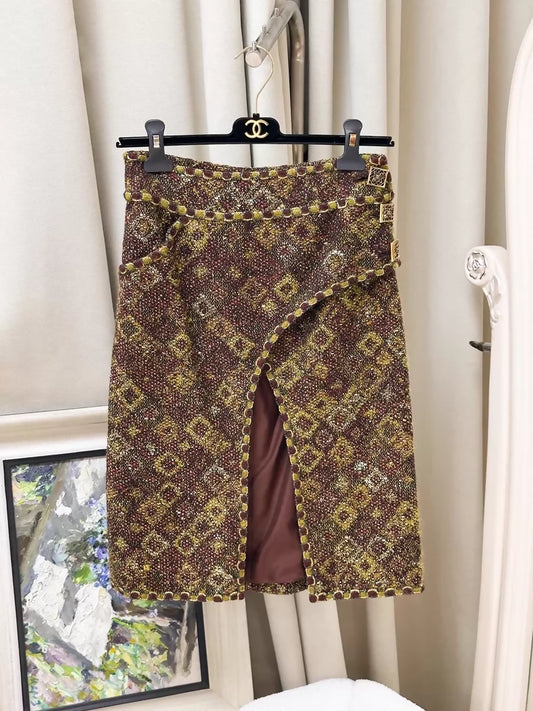 Chanel 2011 red and gold tweed skirt