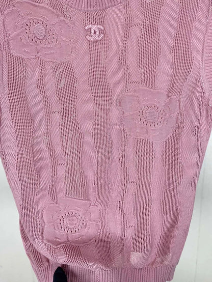 Chanel pink camellia lace vest