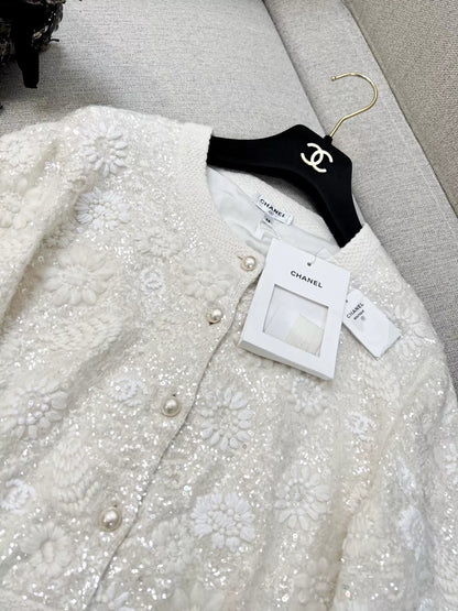 Chanel 21s white sequined cardigan
