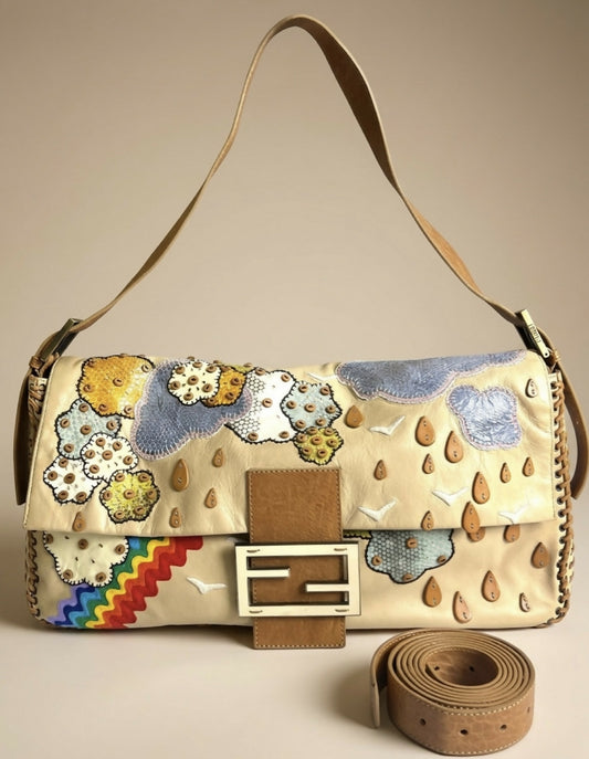 ULTRA RARE FENDI MAXI RAINBOW WHIPSTITCH EMBROIDERED 3WAY BAGUETTE BAG
