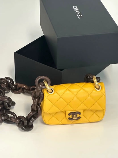 Chanel 23A Wooden Chain Amber Yellow Mini Bag