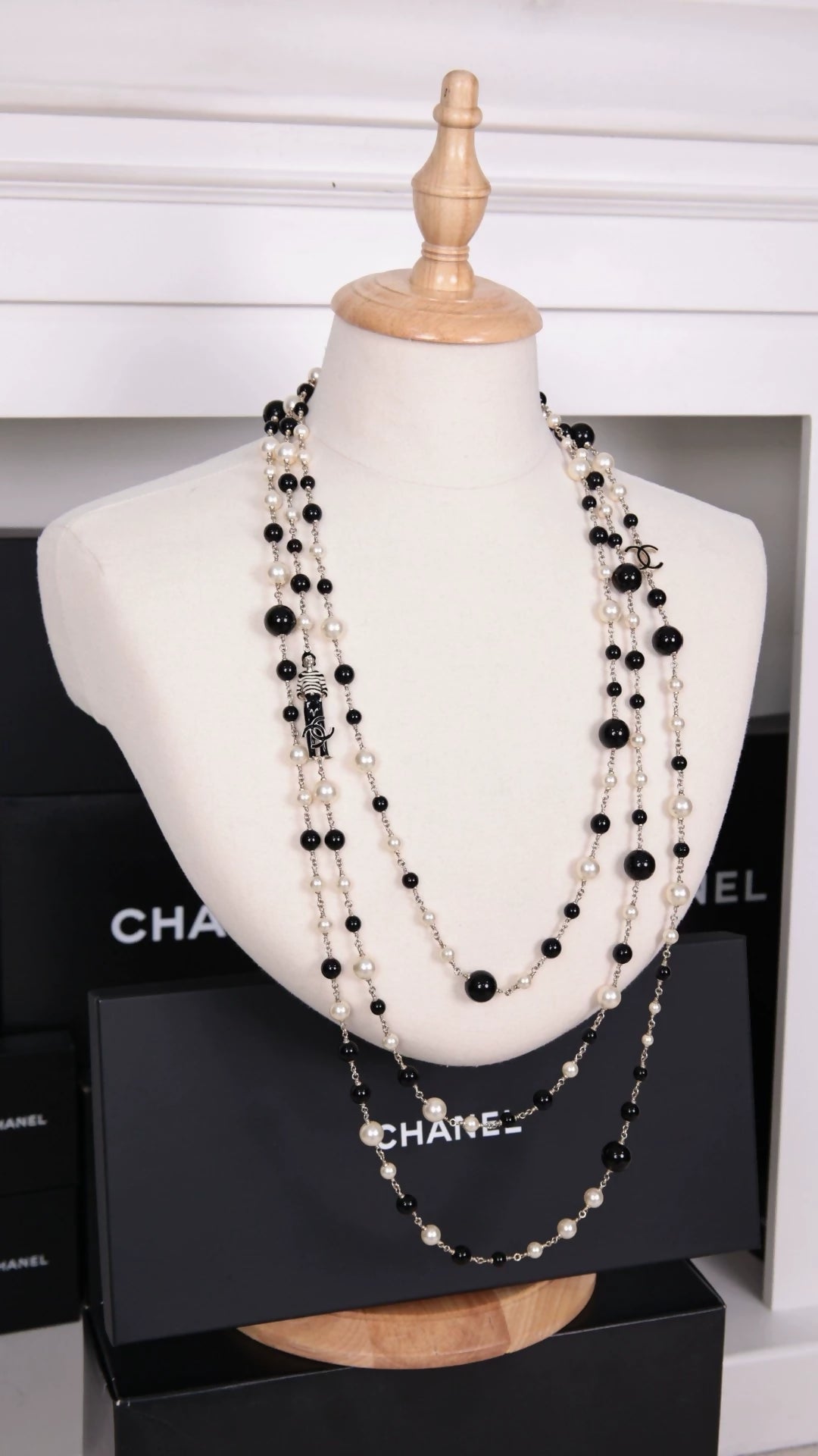 Pearl Enamel Coco Chanel Three-Layer Long Necklace