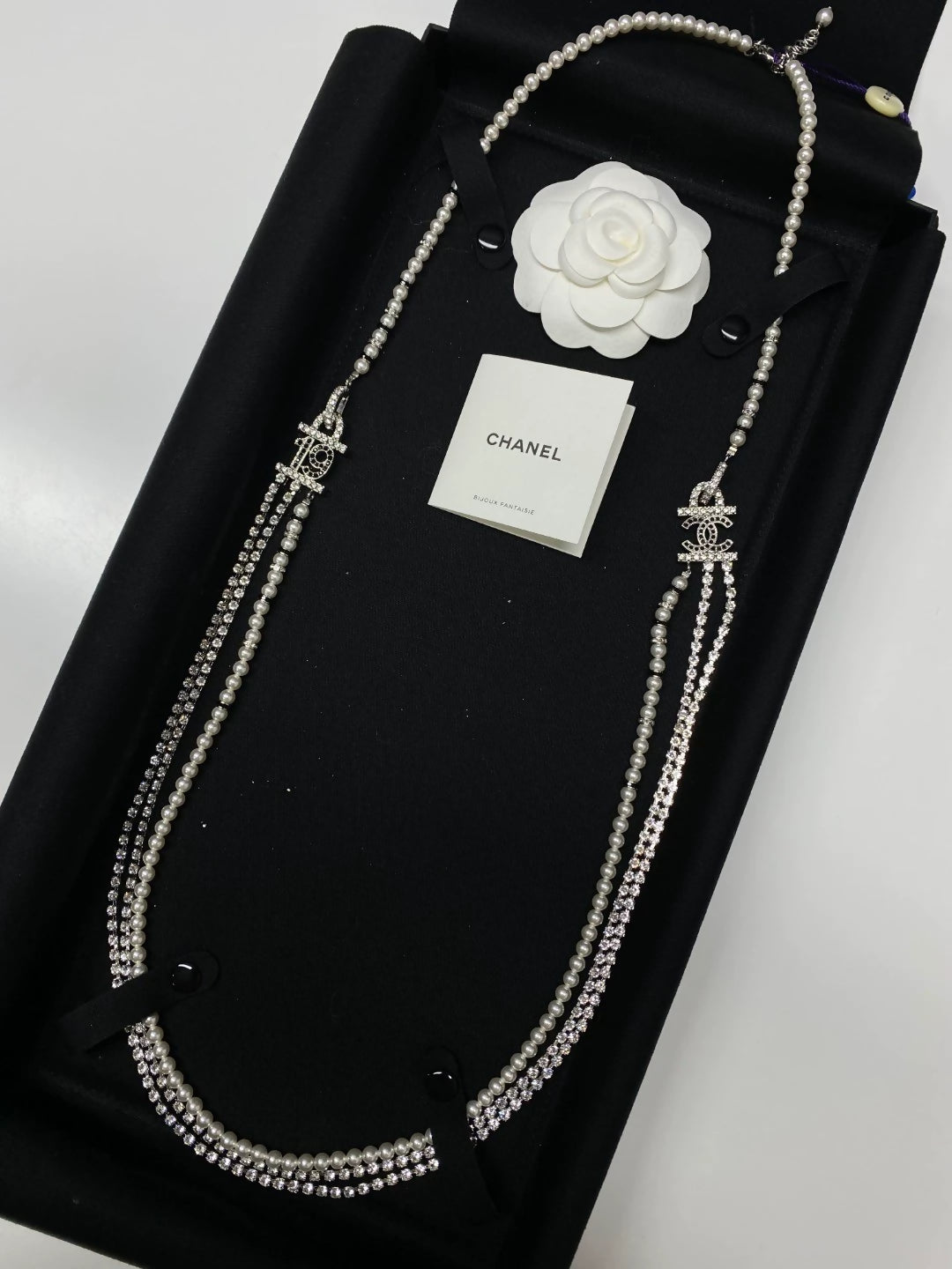 Chanel 22B pearl full diamond multi-layered pendant waist chain necklace