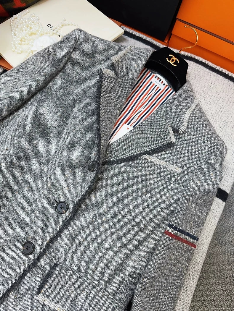 Thom Browne grey long wool coat
