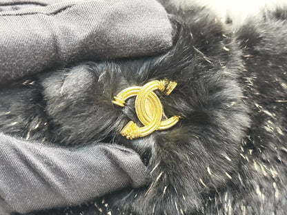 Chanel Black Rabbit Fur Chain Clutch with Gold CC Logo