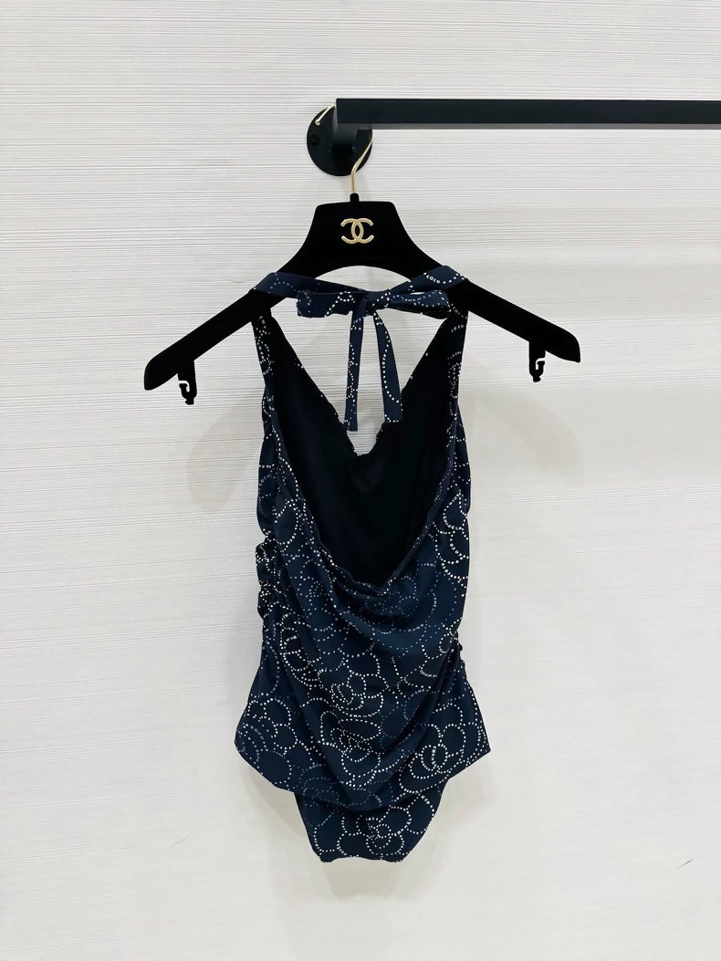 Chanel 19P blue camellia pattern swimsuit
