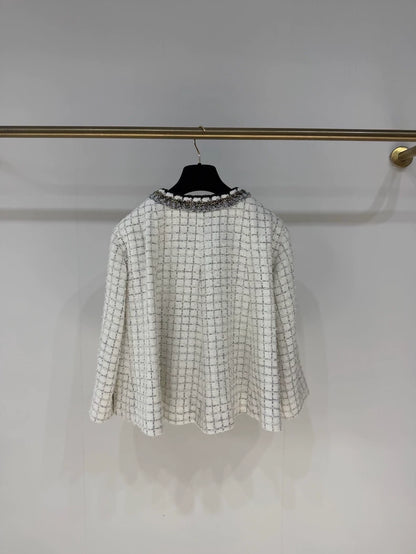 Chanel 25S Black and White Check Trim Tweed Coat