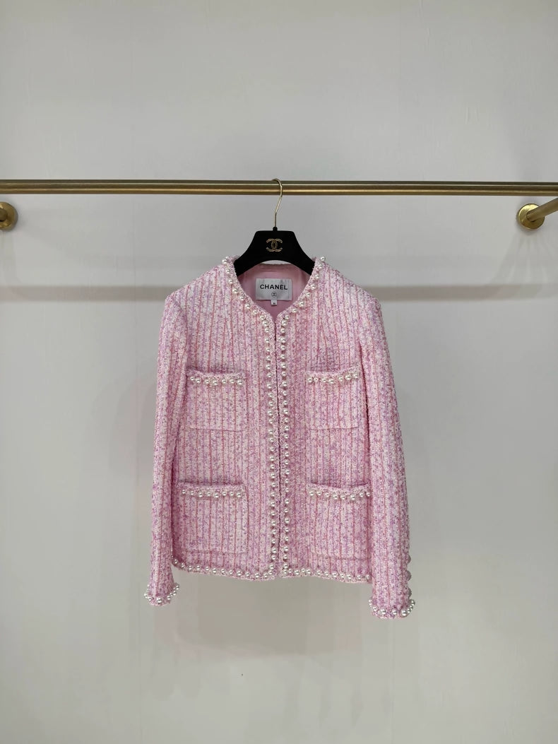 Chanel 25P pink shimmering tweed jacket