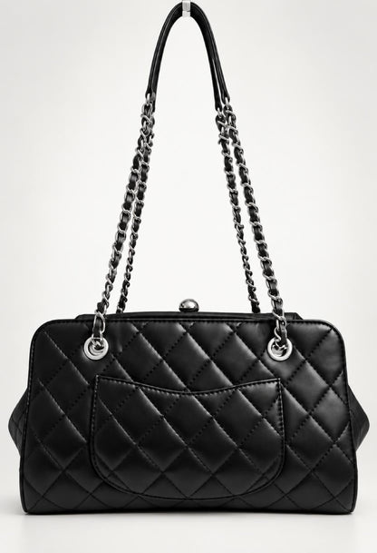 Rare Chanel Classic Black CC Kisslock Lambskin Frame Compartment Timeless Bag