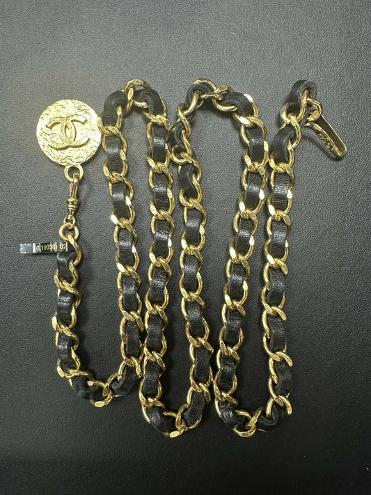 Chanel Vintage 82 Gold-Plated Genuine Leather Coin Chain Waist Chain L89cm