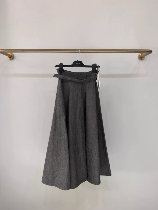 Dior grey tweed A-line skirt with belt