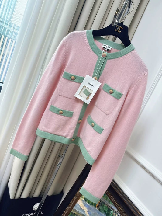 Chanel 24C cardigan in pink and green cashmere