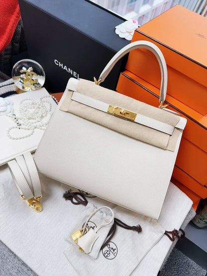 Hermes Kelly 28 ecru epsom leather gold hardware