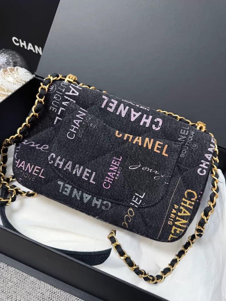 Chanel 22p dark grey denim crossbody bag