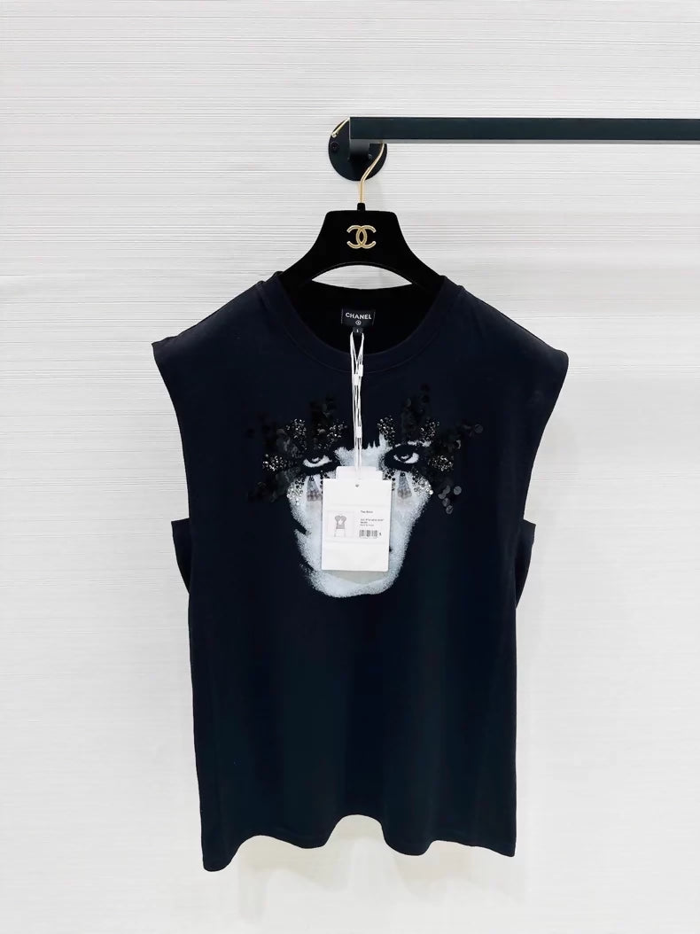 Chanel 22C black Sequined top
