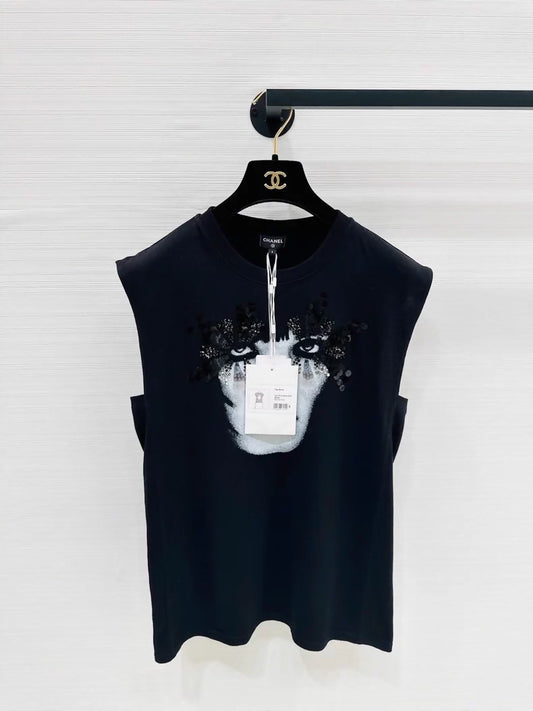 Chanel 22C black Sequined top