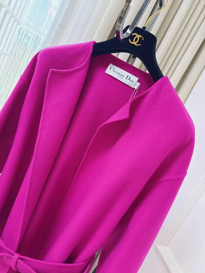 Dior long cashmere coat in fuchsia with belt