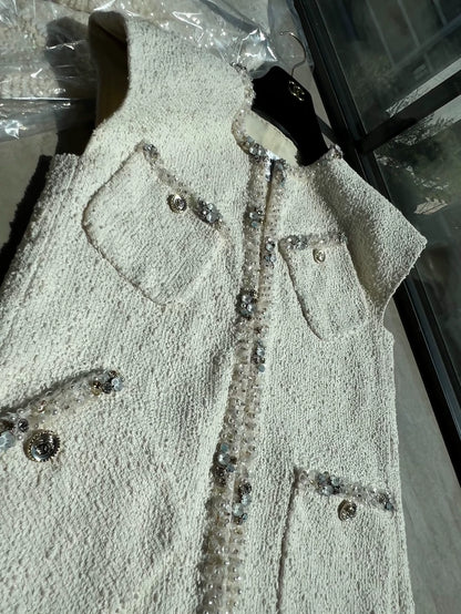 Chanel ecru tweed cardigan vest