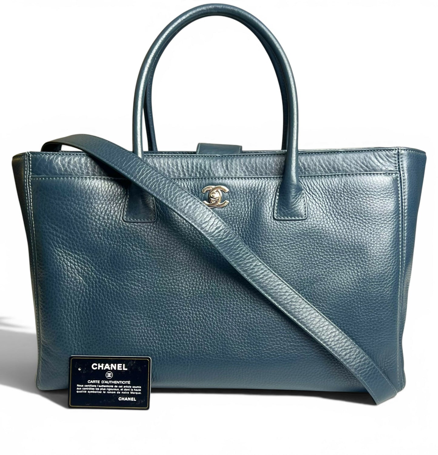 Chanel Navy Blue Caviar Leather Cerf Executive Shopper Classic Tote Bag SHW