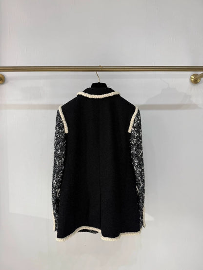 Chanel 19K Black Tweed Jacket with White Trim