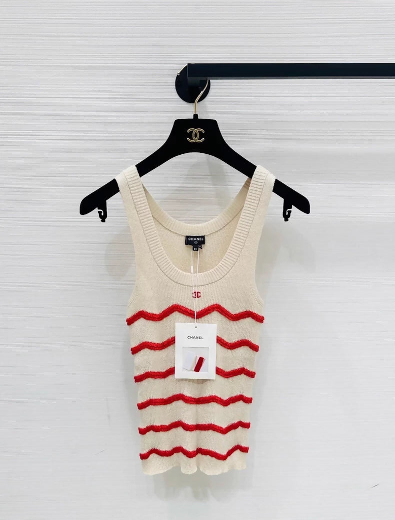 Chanel Coco Beach Classic Striped Knit Vest, 26m, F34,