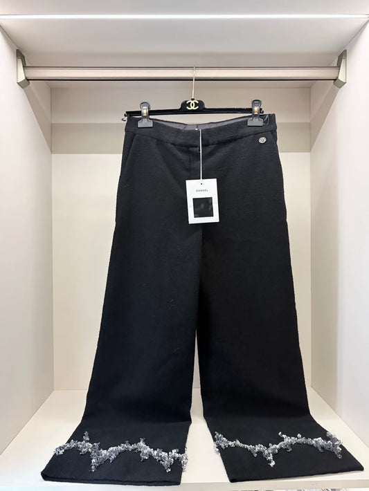 Chanel 22A Black Tweed Wide-Leg Pants