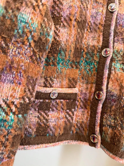Chanel 22A brown plaid wool cardigan
