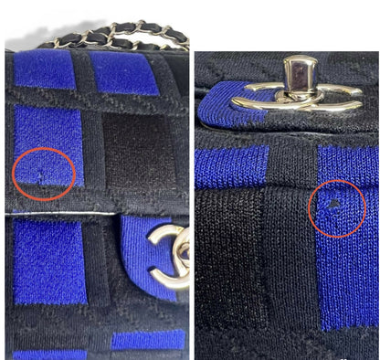 Chanel 13P Runway Blue Black Jersey Classic Medium Single Flap Bag SHW