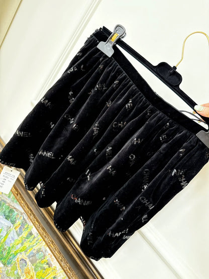 Chanel 22b black velvet sequinned mini skirt