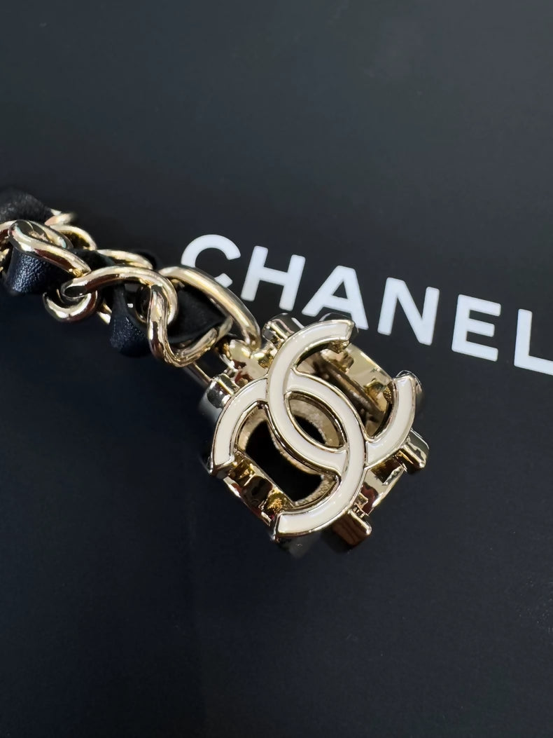 Chanel 22k dice white enamel double C pendant necklace