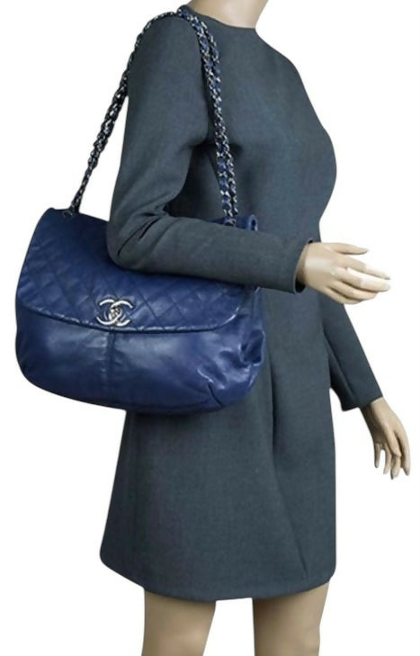 Chanel 13C Blue Lambskin Quilted Large Trianon Messenger Flap Handbag