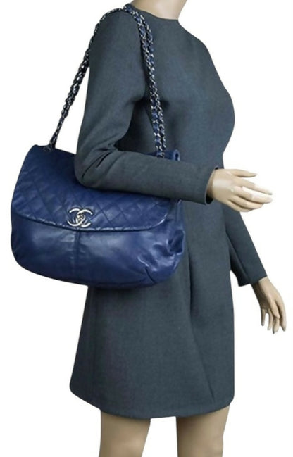 Chanel 13C Blue Lambskin Quilted Large Trianon Messenger Flap Handbag