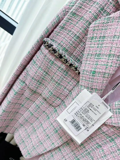 Chanel 21S pink and green tweed oversized coat