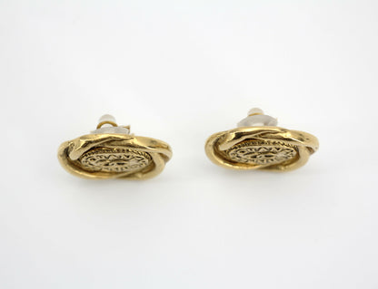 Chanel Vintage 86 Gold-plated Twisted Double Chanel Round Clip-on Earrings