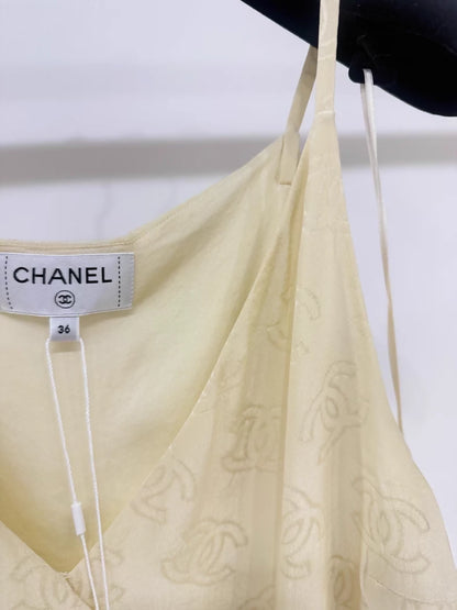 Chanel 23S pale yellow double C print silk camisole top