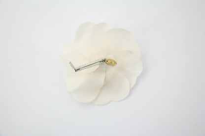Chanel Vintage 81-85 White Silk Camellia Brooch