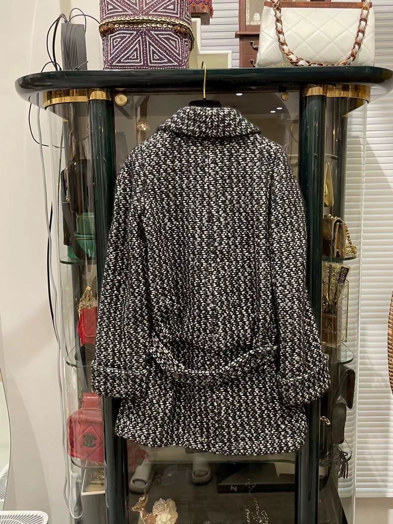 Chanel 21K black and grey tweed coat