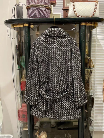 Chanel 21K black and grey tweed coat
